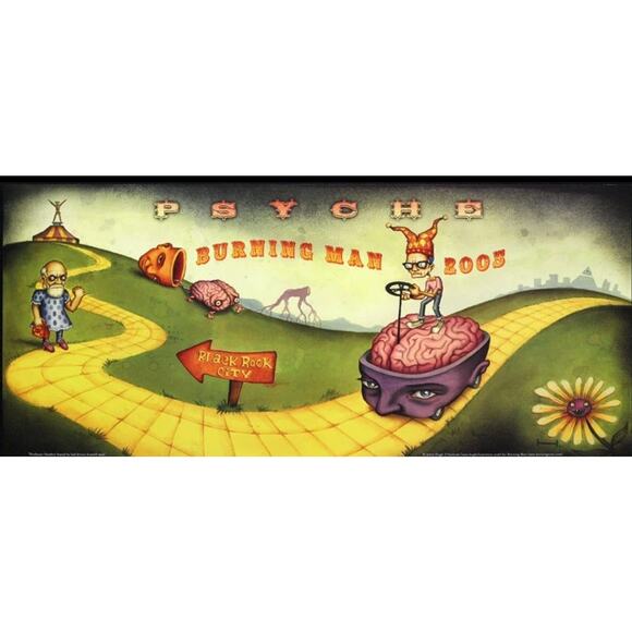 Burning Man 2005 Psyche Poster Giclee Board Art Hugh D'Andrade Black Rock City - Picture 1 of 3